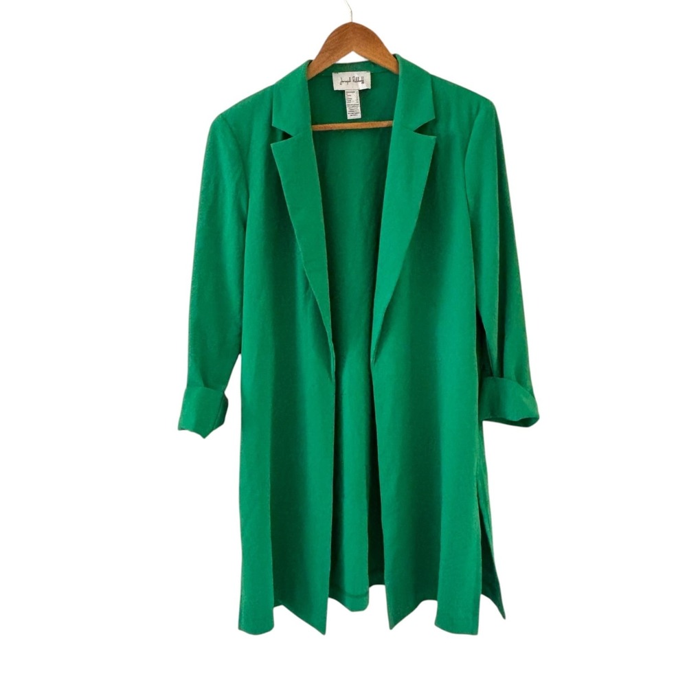 Joseph Ribkoff Crepe Open Long Duster Jacket Womens Size 8 Green Timeless